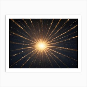 Abstract Image Of A Bright Golden Light Radiating Outward, Surrounded By Golden Sparkles On A Dark Background Art Print