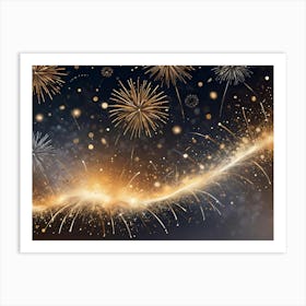 Abstract Image Of A Burst Of Golden Fireworks With A Sparkling Trail Against A Dark Background Art Print