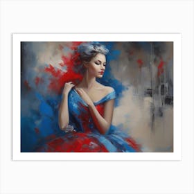 Woman In A Blue and Red Dress Art Print