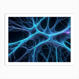 Abstract Representation Of A Blue Neuron Or Nerve Cell, Showing Its Intricate Network Of Branching Filaments In A Black Background Art Print