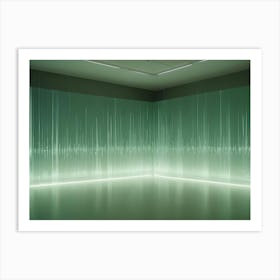 A Modern Art Installation With A Large Wall Made Of Translucent Panels, Illuminated By A Series Of Vertical, Green Lines Art Print