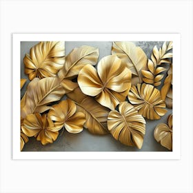 Gold Floral Plants Art Print