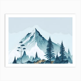 Mountain And Forest In Minimalist Watercolor Horizontal Composition 157 Art Print