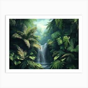 Waterfall In The Jungle 3 Art Print