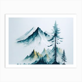 Mountain And Forest In Minimalist Watercolor Horizontal Composition 261 Art Print