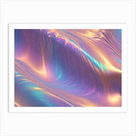 Abstract Image Of A Flowing, Iridescent Surface With Shades Of Pink, Blue, And Yellow, Resembling Liquid Or Metallic Material Art Print