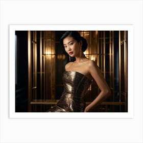 Elegant Asian Woman Clad In High End Attire Strikes A Pose Seamlessly Blending With The Affluent A (7) Art Print