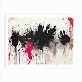 Abstract Painting Featuring Bold Splatters Of Black Ink Grunge Style Silhouettes Emerging Through D Art Print