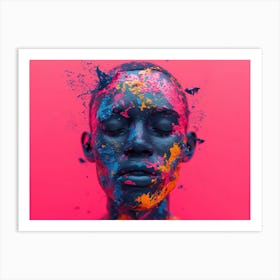 Psychedelic Portrait: Vibrant Expressions in Liquid Emulsion Paint Splashed Face Art Print
