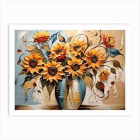 Sunflowers In A Vase Abstract 2 Art Print