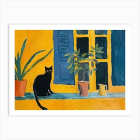 Cat Black On A Window Matisse Yellow Art Print