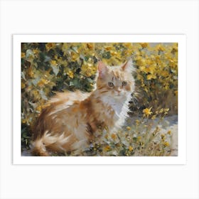 Cat In Yellow Flowers Art Print