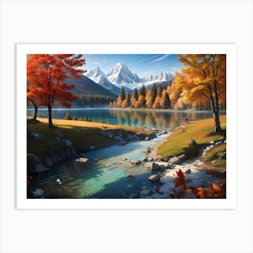 Mountain lake and river painting #1 Art Print