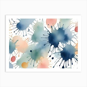 Abstract Image Of Colorful Watercolor Splatters On A White Background Art Print