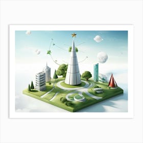 Business And Directional Icons Arrayed In Three Dimensional Space Featuring A Stylized Growing Tre (4) Art Print