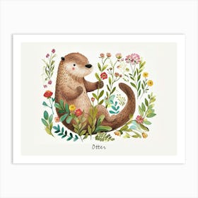 Little Floral Otter 1 Poster Art Print