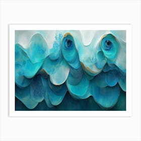 3d Art with Blues, Turquoise, And Grays in A Gray Light Background Art Print