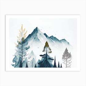 Mountain And Forest In Minimalist Watercolor Horizontal Composition 226 Art Print