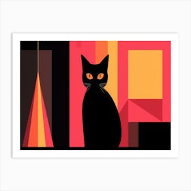 Black Cat With Orange Eyes Art Print