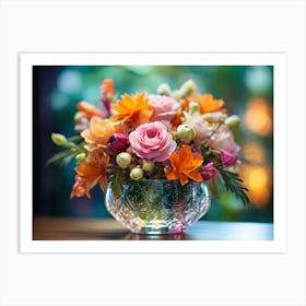 Arrangement Of Flowers In A Glass Vase paintings art print Art Print