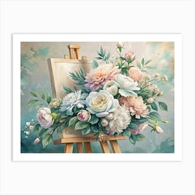 White Flowers On An Easel Art Print