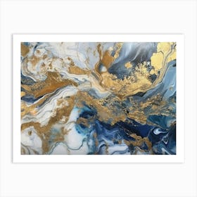 Gold And Blue Abstract Painting 1 Art Print