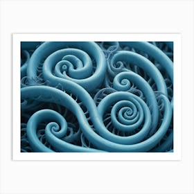 Intricate And Abstract Design Of Interconnected, Blue Swirls And Loops, Resembling Vines, Neurons, Or A Complex Organic Structure Art Print