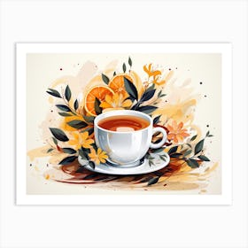 Tea Cup With Oranges Art Print