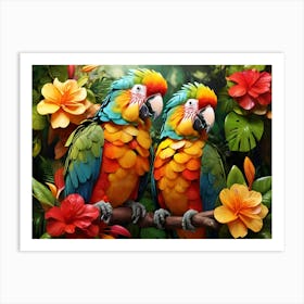 Parrots In The Jungle Paintings Art Print 5 Art Print