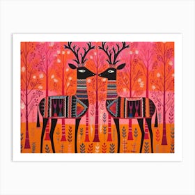 Elk 1 Folk Style Animal Illustration Art Print