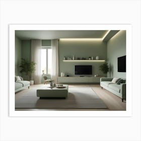 A Modern Living Room Interior With A Green Color Scheme Art Print