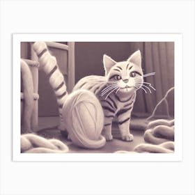 Yarn Ball Cat Art Print