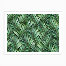 Tropical Background with Green Textured Palm Leaves Foliage Seamless Pattern Hand Drawn Premium Vintage 3d Art Print