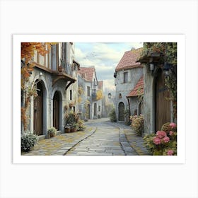 3d Image Old Town Street 2 Art Print