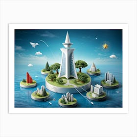 Business And Directional Icons Arrayed In Three Dimensional Space Featuring A Stylized Growing Tre 2 1 Art Print