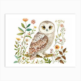 Little Floral Snowy Owl 3 Art Print