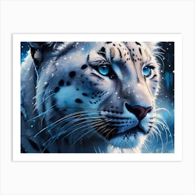 Snow Panther as a Abstract Beautiful Close Up Color Painting Art Print