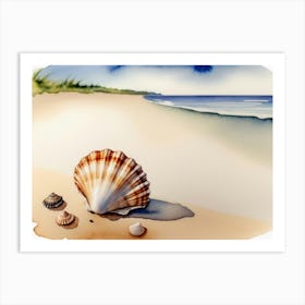 Seashell on the beach, watercolor painting 24 Art Print