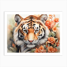 Tiger Flowers Wildlife Art Print