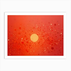 Abstract Background With A Large Yellow Circle Surrounded By Smaller Red Circles, Resembling A Fiery Explosion Or Sun Art Print