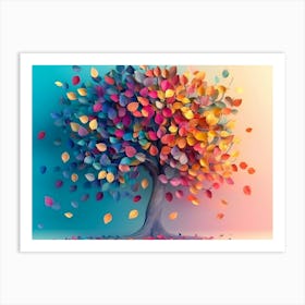 Colorful Tree With Leaves On Hanging Branches Illustration Background 2 Art Print