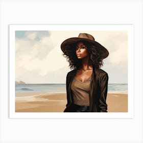Illustration of an African American woman at the beach 79 Art Print