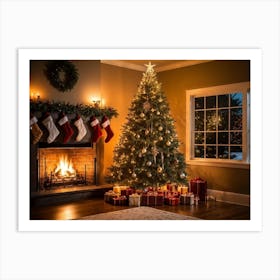 Christmas Tree In Front Of Fireplace 19 Art Print