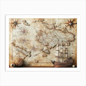 3d Old Ship of Piri Reis Map 1 Art Print