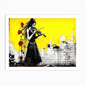 Graffiti Music Graffiti Art - Skeleton Violinist Art Print