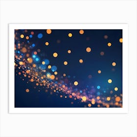 A Blurred Background Of Out Of Focus, Round Lights In Blue, Orange, And White Against A Dark Blue Backdrop 1 Art Print