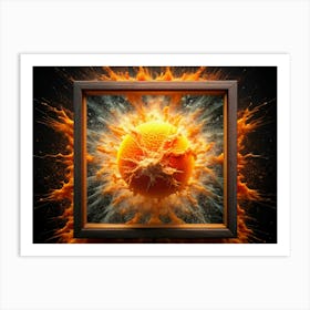 Orange Fruit Exploding In A Framed Canvas Art Print