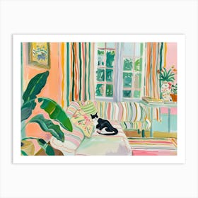 Cat On Sofa Matisse Pink Green Landscape Art Print