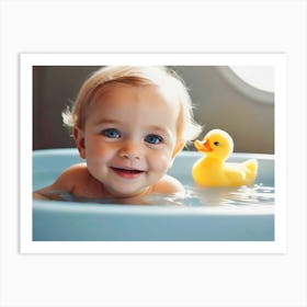 Baby In Bathtub With Rubber Ducks Art Print