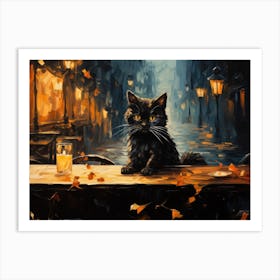 Cat And Cafe Terrace At Night By Van Gogh Inspired 07 Art Print